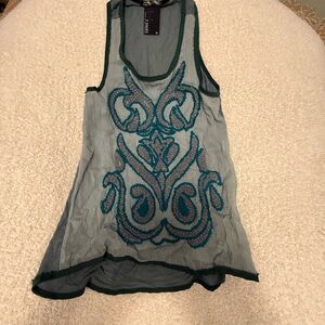 Embroidered Teal Sleeveless Top